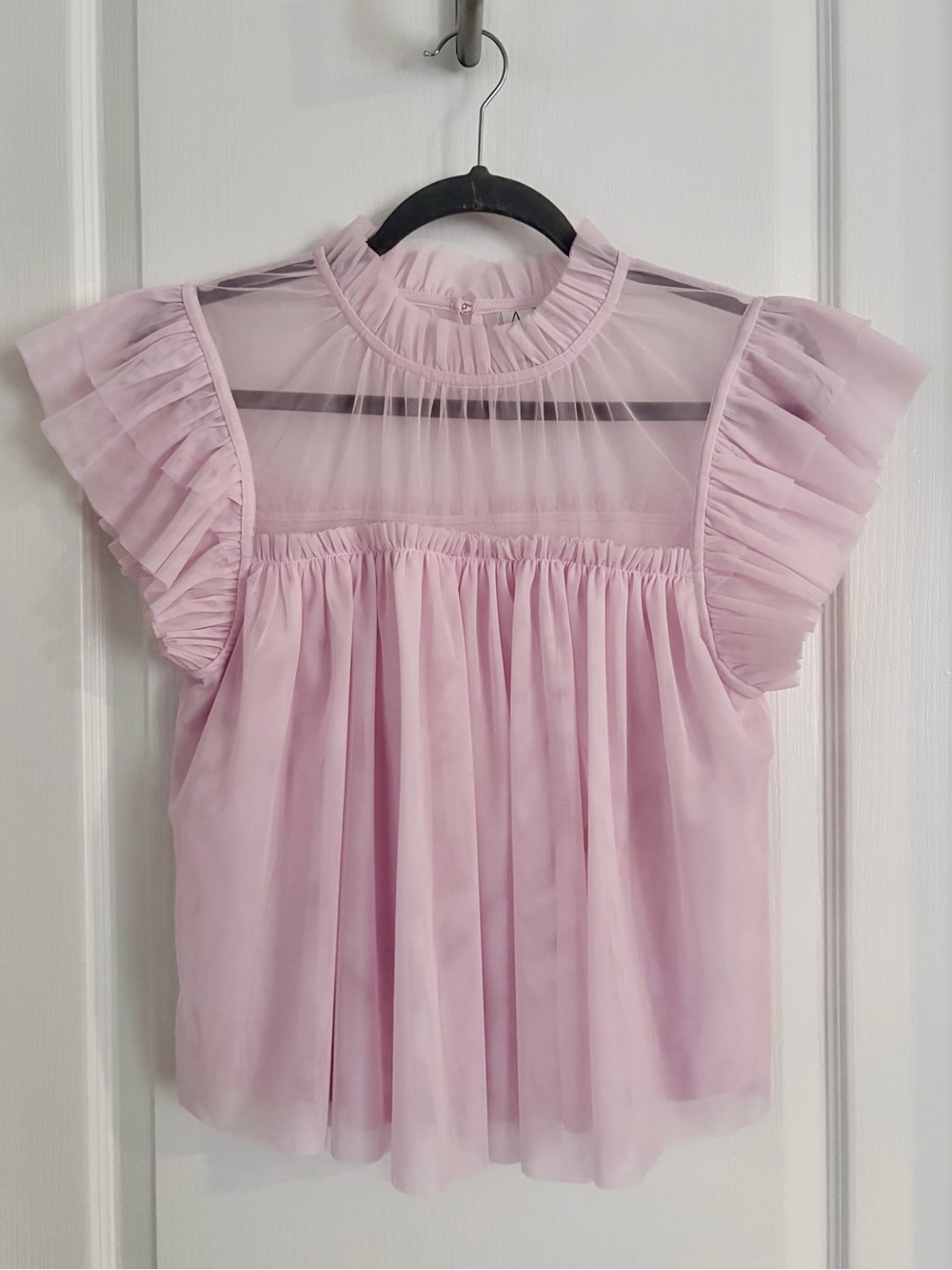 Joie Light Pink Ruffle Sleeve Sheer Yoke Blouse